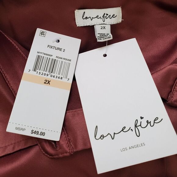 Love, Fire Satin Button-Down Blouse sz 2x - Picture 9 of 11